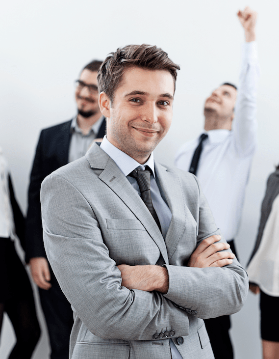 Professional in a suit with team